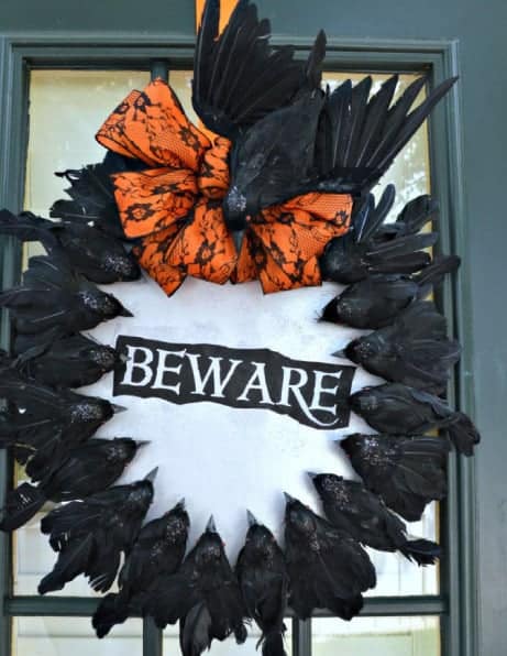 Halloween wreath with creepy crows