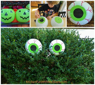 Halloween DIY spooky bush eyes