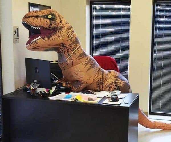 Inflatable T-Rex Costume At The Office