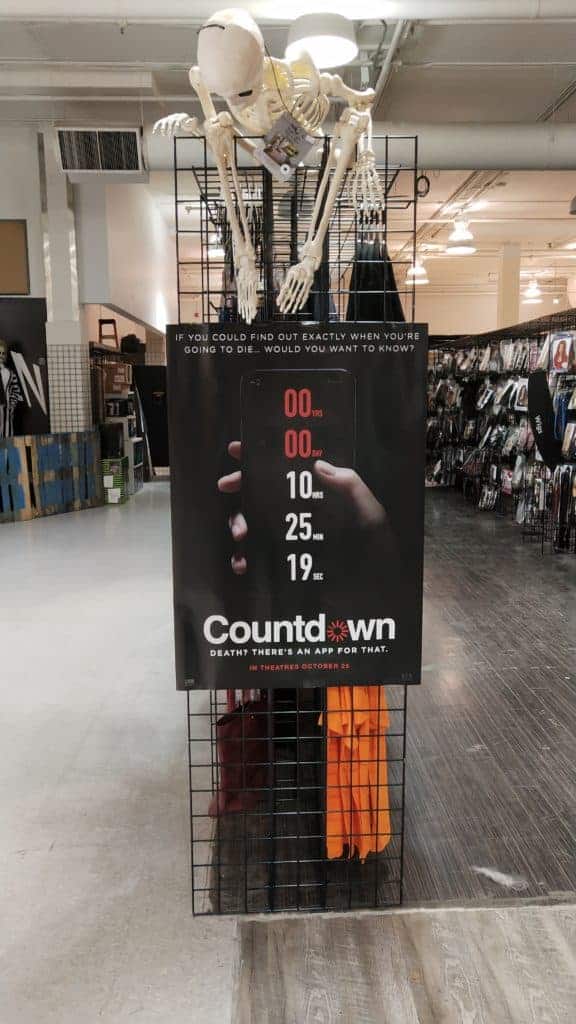 Countdown movie poster in a Halloween Alley store. 